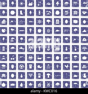 100 fruit icons set grunge sapphire Stock Vector