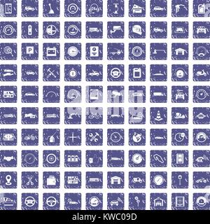 100 garage icons set grunge sapphire Stock Vector