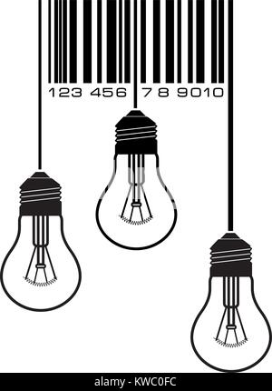 Barcode with three light bulbs, sign concept, creative products market. Vector illustration icon with barcode. Stock Vector