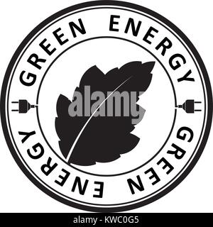 Conceptual green energy round icon or logo design with leaf and power plug connectors Stock Vector