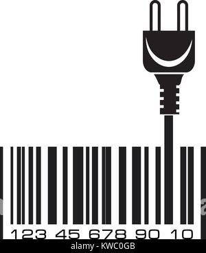 Conceptual icon with barcode and power plug connector Stock Vector