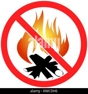 Prohibition sign icon no  bonfire vector illustration with fulcolor fire Stock Vector