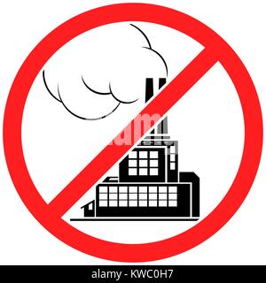 Prohibition sign icon with factory building image, isolated on white Stock Vector
