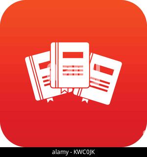 Three books with bookmarks icon digital red Stock Vector