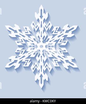 Decorative snowflake with shadow in flat style. Vector geometric pattern in light blue tones. Stock Vector
