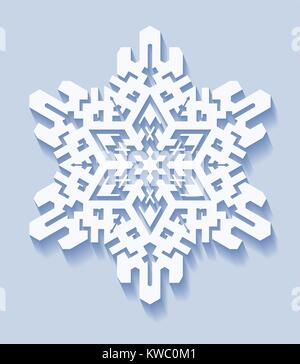 Decorative snowflake with shadow in flat style. Vector geometric pattern in light blue tones. Stock Vector