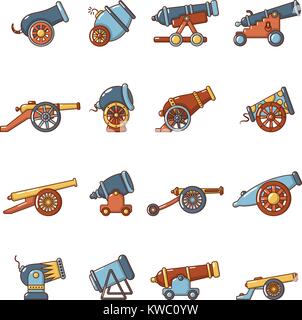 Cannon retro icons set, cartoon style Stock Vector