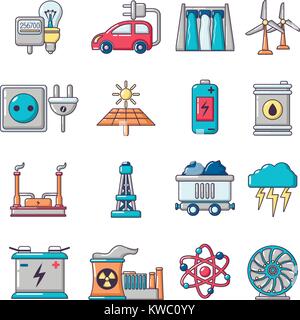 Energy sources icons set, cartoon style Stock Vector