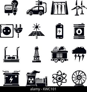 Energy sources icons set, simple style Stock Vector