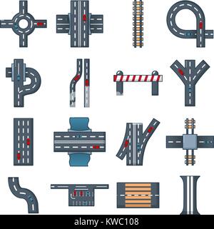Road parts constructor icons set, cartoon style Stock Vector
