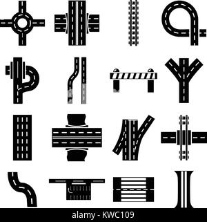Road parts constructor icons set, simple style Stock Vector