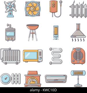 Heat cool air flow tools icons set, cartoon style Stock Vector
