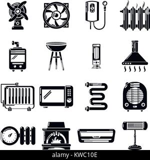 Heat cool air flow tools icons set, simple style Stock Vector