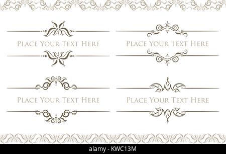 Set of 4 decorative vector text dividers frames with pair of bonus decorative elements. Stock Vector