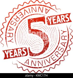 Vintage anniversary 5 years round grunge round stamp. Retro styled vector illustration. Stock Vector