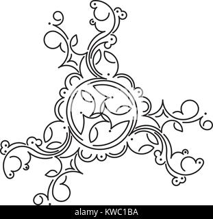 Unusual floral vector black lace design in mono line style - triangular mandala, ethnic decorative element. Stock Vector