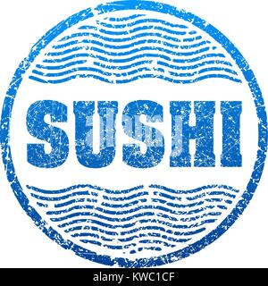 Sushi blue grunge style rubber stamp Stock Vector