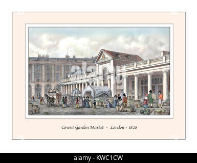 Covent Garden Market London Original Design based on a 19th century Engraving Stock Photo