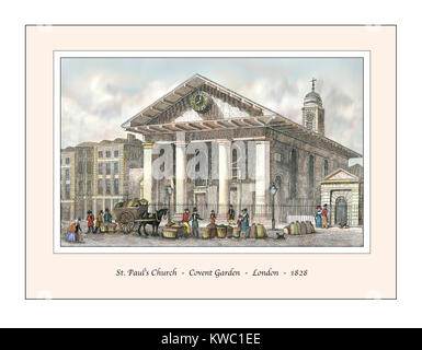 St. Paul's Church Covent Garden Original Design based on a 19th century Engraving Stock Photo