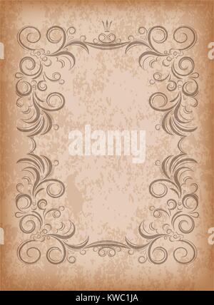 Old frame on aged paper with dark edges and a blank space for text. Retro vintage greeting card or invitation. Stock Vector