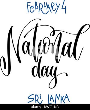 february 4 - national day - sri lanka, hand lettering inscriptio Stock Vector