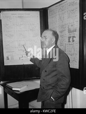 Harry Dexter White, Director of Monetary Research, United States Treasury, May 29, 1939. White was an economist and the senior American delegate at the 1944 Bretton Woods conference. Soviet records opened after 1991 indicate he provided U.S. secrets to the Soviets during World War 2. (BSLOC 2015 2 251) Stock Photo