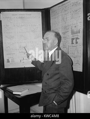 Harry Dexter White, Director of Monetary Research, United States Treasury, May 29, 1939. White was an economist and the senior American delegate at the 1944 Bretton Woods conference. Soviet records opened after 1991 indicate he provided U.S. secrets to the Soviets during World War 2. (BSLOC 2015 2 251) Stock Photo