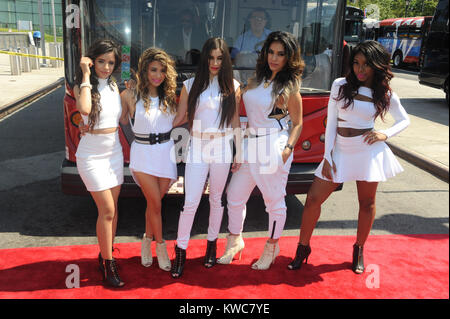 NEW YORK, NY - JULY 11: Fifth Harmony's Camila Caello, Ally Brooke, Lauren Jauregui, Dinah Hansen and Normani Hamilton at Pier 78 on July 11, 2014 in New York Cit  People:  Fifth Harmony Stock Photo