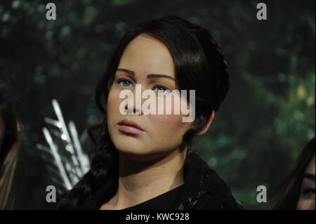 NEW YORK, NY - DECEMBER 18: 'The Hunger Games' Katniss Everdeen wax figure is unveiled at Madame Tussauds New York on December 18, 2014 in New York City  People:  Katniss Everdeen Stock Photo