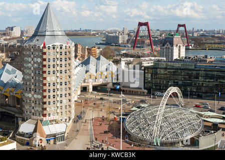 Rotterdam, Netherlands - March 27, 2016: Blaak district aerial view on a sunny day Stock Photo