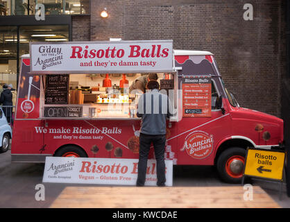 Food truck in farmers market in Granary Sq Kings Cross London Stock Photo