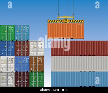 Illustration of a container crane lifting a cargo container, shipping ...