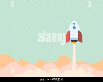 Startup concept - rocket blast off to space retro style vector illustration Stock Vector