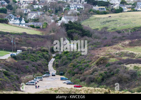 The road from Crantock Village to the car park on Crantock Beach Newquay Cornwall. Stock Photo