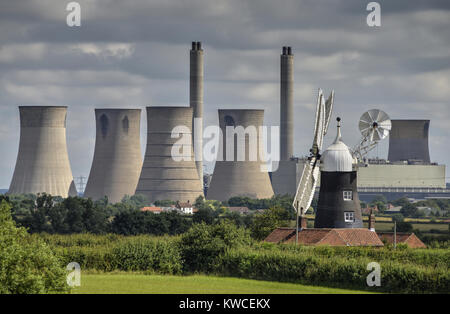 Leverton Windmill and West Burton power station Stock Photo