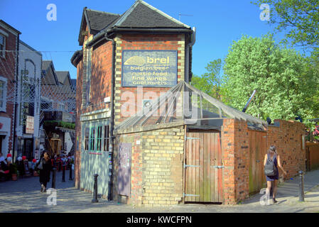 corner bars and restaurants eating out food and drink Glasgow in the summer sun Ashton Lane, Glasgow, United Kingdom Stock Photo