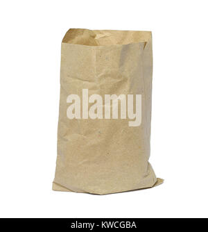 Empty brown paper bag isolated on a white background Stock Photo