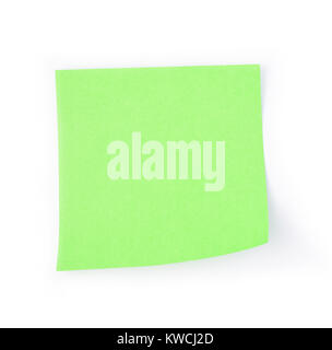 Green sticky notes paper note on a white background Stock Photo