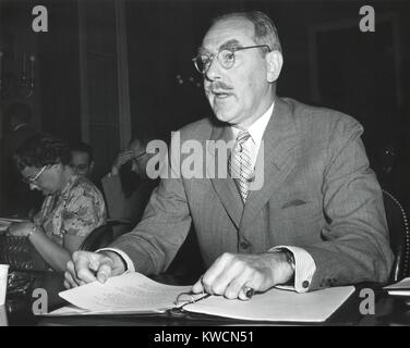 Dean Acheson, Sec. of State, testifying before the House Foreign Affairs Committee. He was supporting a second Mutual Defense Assistance Program before the house Foreign Affairs Committee. June 5, 1950. - (BSLOC 2014 15 108) Stock Photo
