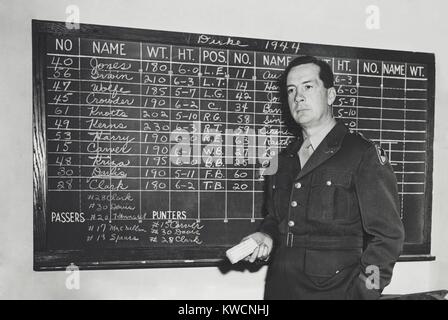 Earl (Red) Blaik was football coach at the United States Military Academy from 1941 to 1958. The blackboard data lists the names, weights, heights, and playing positions of the opponent (Duke University) players. Oct. 27, 1944. - (BSLOC 2014 17 172) Stock Photo