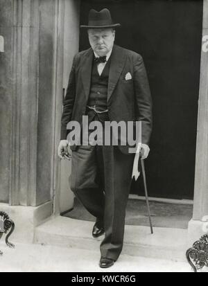 Winston Churchill leaving Downing Street on 10th September 1938 during ...