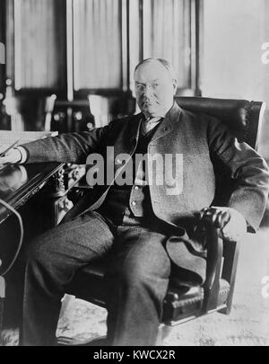 Vice President John Sherman in March 1909. When Sherman was President Tafts 1912 running mate, he died a week before the election. Nicholas Murray Butler was designated to receive the Shermans electoral votes, of which there were only 8, from Utah and Vermont (BSLOC 2017 2 116) Stock Photo