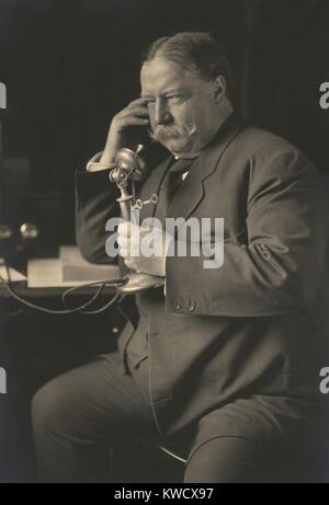 William Howard Taft, smiles as he learns by telephone of his Republican nomination for President. He received the call from his foremost supporter, President Theodore Roosevelt, June 18, 1908 (BSLOC 2017 2 99) Stock Photo