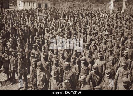 World War 1 on the Italian-Austrian front. Austrian prisoners taken when the Italian Army conquered Gorizia during the Sixth Battle of the Isonzo in August 1916. (BSLOC 2013 1 29) Stock Photo