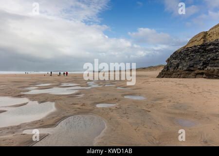 Sand, Sea, Sky, Gwithian Beach, Hayle, St Ives, Cornwall, England UK Stock Photo