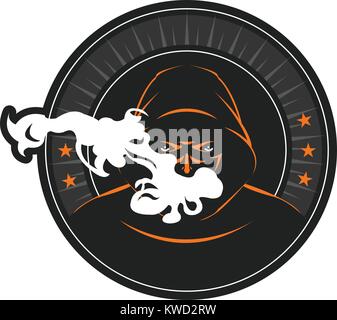 Vector illustration of a smoker in dark hood, smoking concept Stock Vector