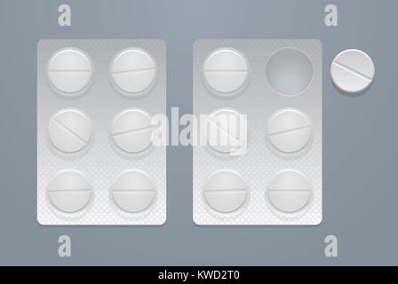 Vector round pills in two blister packs, eps10 Stock Vector