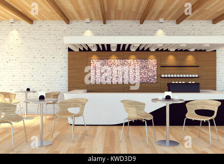 Interior of empty modern coffee shop, 3D rendering Stock Photo