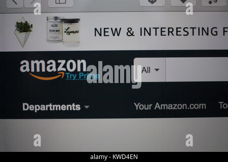 KIEV, UKRAINE - January 02, 2018: Amazon website homepage on laptop. Amazon.com logo visible. Start page. An American electronic commerce company Stock Photo