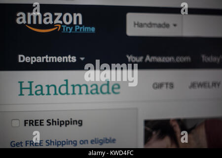 KIEV, UKRAINE - January 02, 2018: Amazon website homepage on laptop. Amazon.com logo visible. Start page. An American electronic commerce company Stock Photo